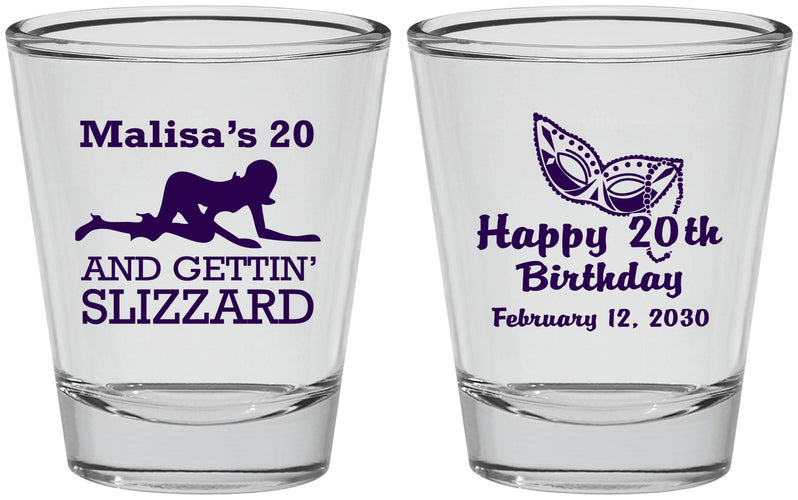Personalized Birthday Shot Glasses - 20th Mardi Gras | 20084