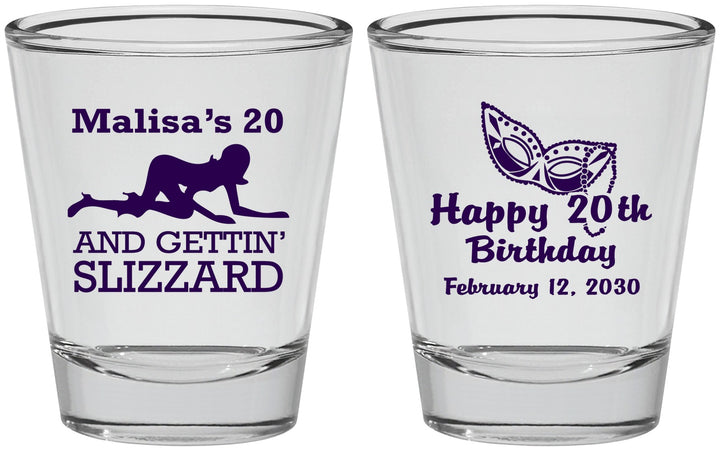 Personalized Birthday Shot Glasses - 20th Mardi Gras | 20084