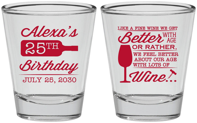 Personalized Birthday Shot Glasses - 25th Wine | 20099
