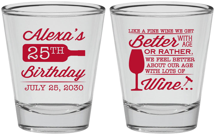 Personalized Birthday Shot Glasses - 25th Wine | 20099