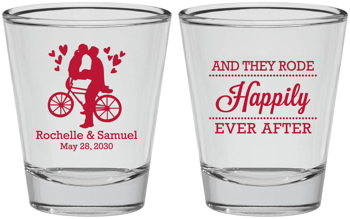 Personalized Wedding Shot Glasses - Happily Ever After Bicycle | 201