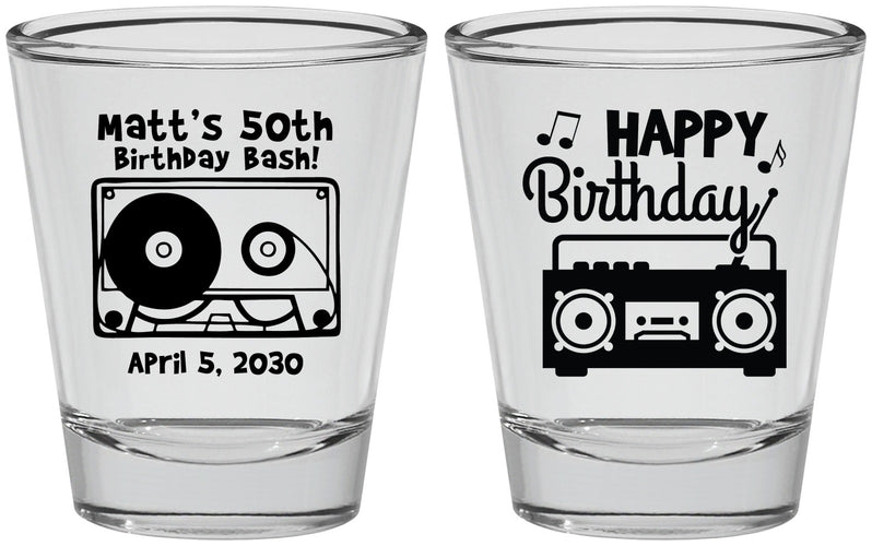 Personalized Birthday Shot Glasses - 50th Cassette Tape | 20117