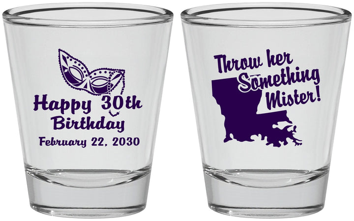 Personalized Birthday Shot Glasses - 30th Mardi Gras | 20146