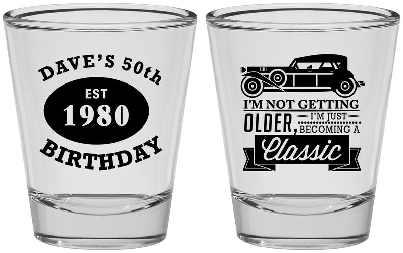 Personalized Birthday Shot Glasses - 50th Classic Car | 20156