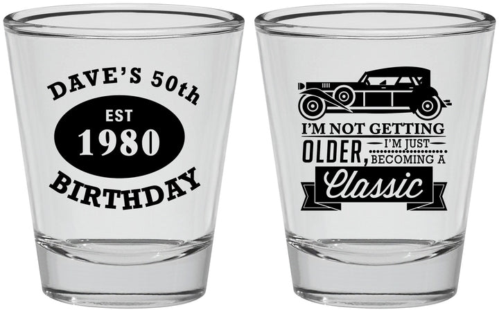 Personalized Birthday Shot Glasses - 50th Classic Car | 20156
