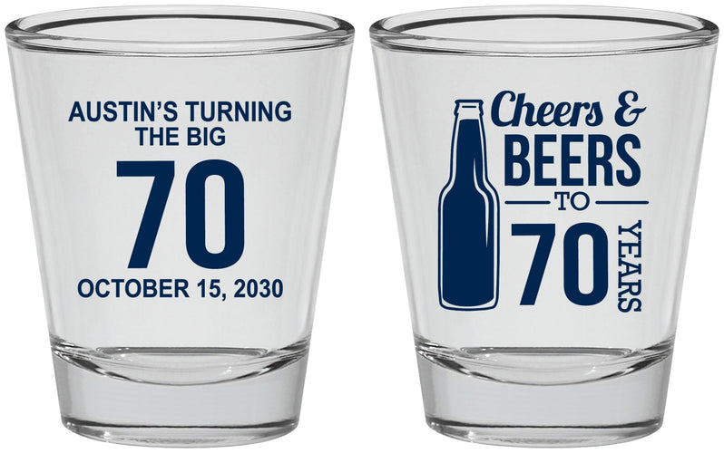 Personalized Birthday Shot Glasses - Cheers Beers To 70 Years | 20161