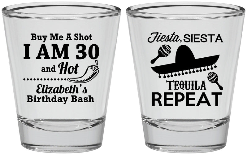Personalized Birthday Shot Glasses - 30th Fiesta Siesta Tequila | 20177