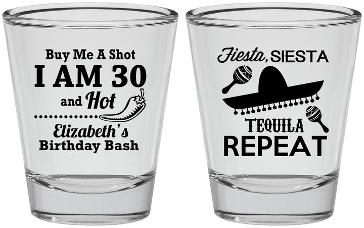 Personalized Birthday Shot Glasses - 30th Fiesta Siesta Tequila | 20177