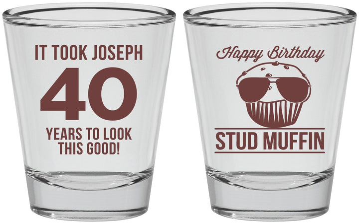 Personalized Birthday Shot Glasses - 40th Stud Muffin | 20183