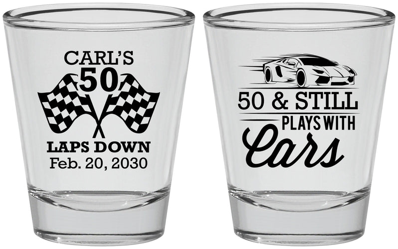 Personalized Birthday Shot Glasses - 50th Race Car | 20187