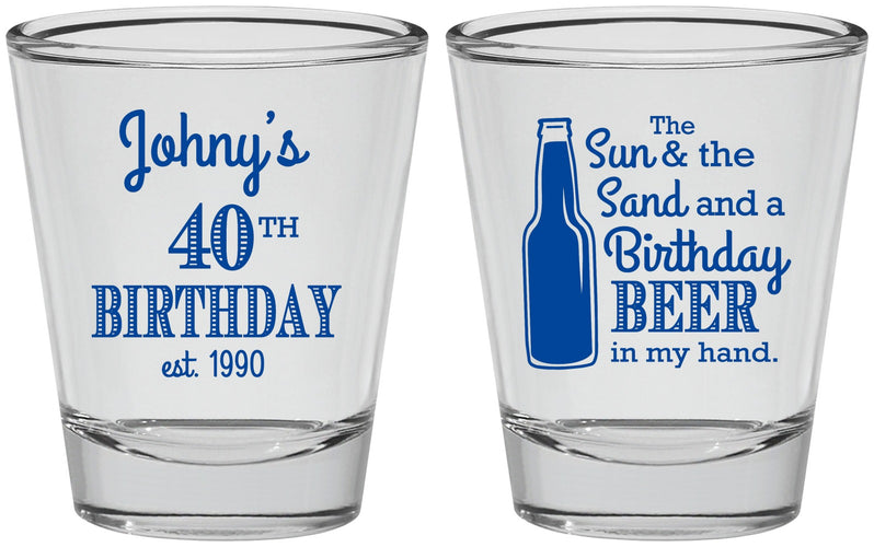 Personalized Birthday Shot Glasses - 40th Sun Sand Beer | 20204