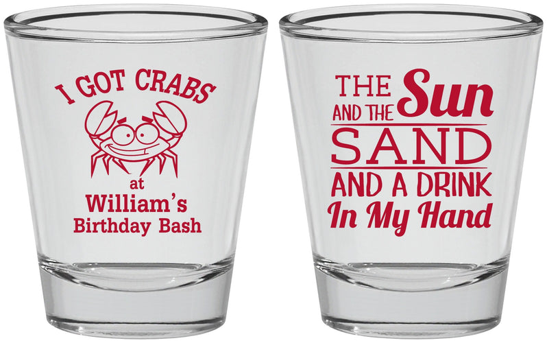 Personalized Birthday Shot Glasses - Sun Sand Drink Hand | 20205