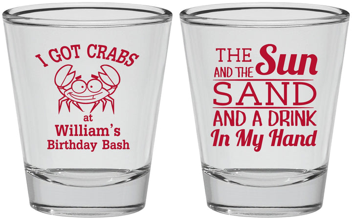 Personalized Birthday Shot Glasses - Sun Sand Drink Hand | 20205