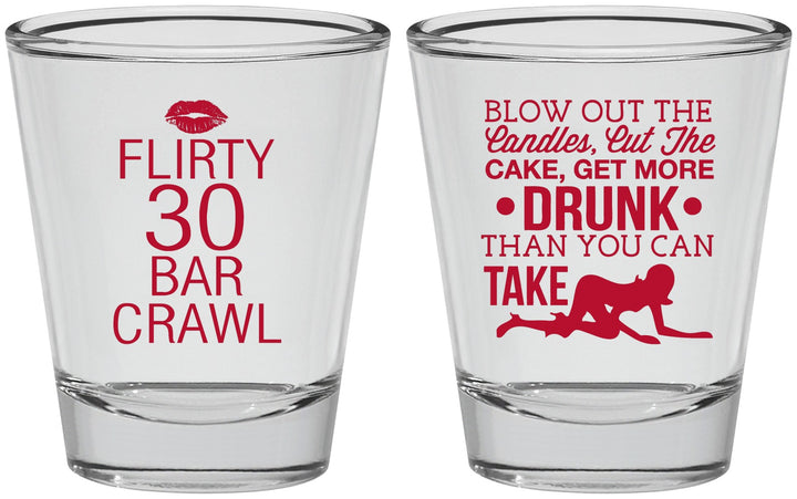 Personalized Birthday Shot Glasses - 30th Bar Crawl | 20233