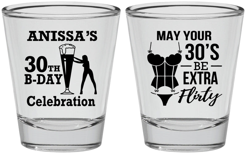 Personalized Birthday Shot Glasses - 30th Flirty At Thirty | 20236