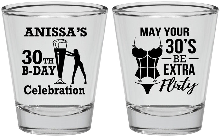 Personalized Birthday Shot Glasses - 30th Flirty At Thirty | 20236