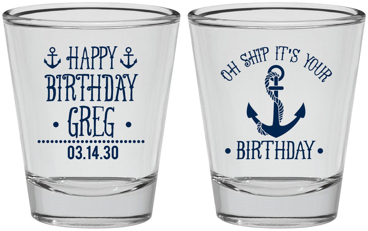 Personalized Birthday Shot Glasses - Oh Ship Nautical | 20238
