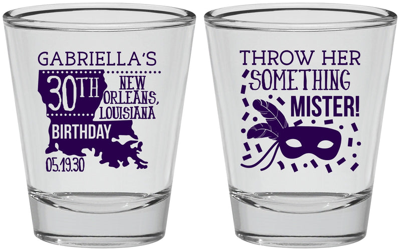 Personalized Birthday Shot Glasses - 30th Mardi Gras | 20246