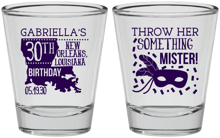 Personalized Birthday Shot Glasses - 30th Mardi Gras | 20246