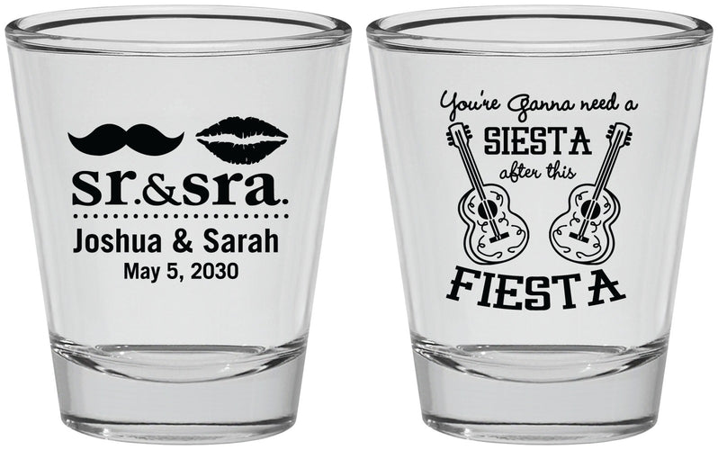 Personalized Wedding Shot Glasses - Siesta Fiesta Sr Sra | 208