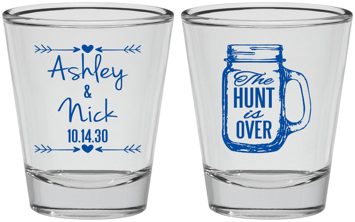 Personalized Wedding Shot Glasses - The Hunt Is Over Mason Jar | 211
