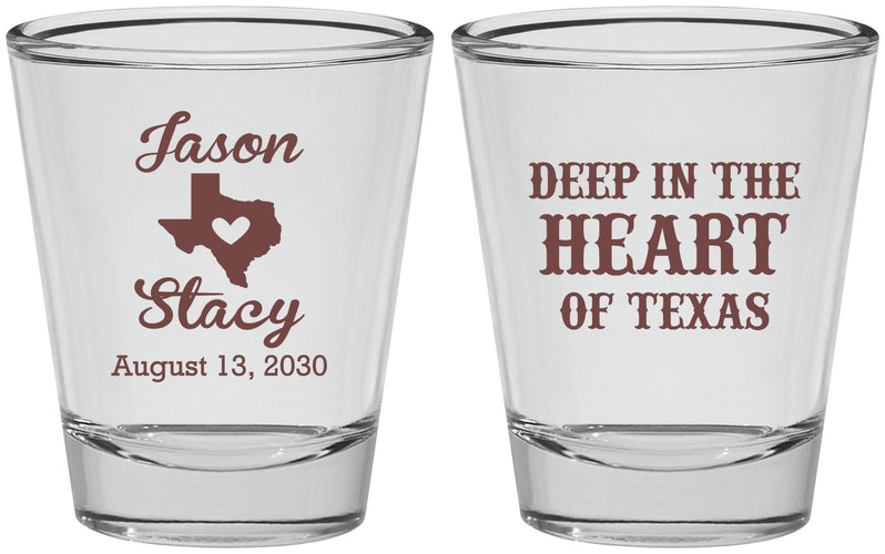 Personalized Wedding Shot Glasses - Deep In The Heart Of Texas | 214