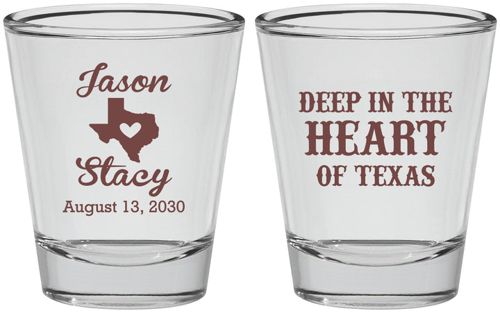 Personalized Wedding Shot Glasses - Deep In The Heart Of Texas | 214