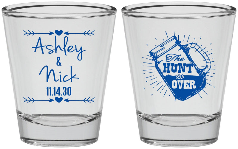 Personalized Wedding Shot Glasses - The Hunt Is Over Mason Jar | 218