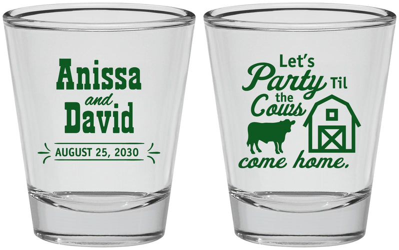 Personalized Wedding Shot Glasses - Party Til The Cows Come Home | 222