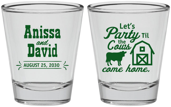 Personalized Wedding Shot Glasses - Party Til The Cows Come Home | 222