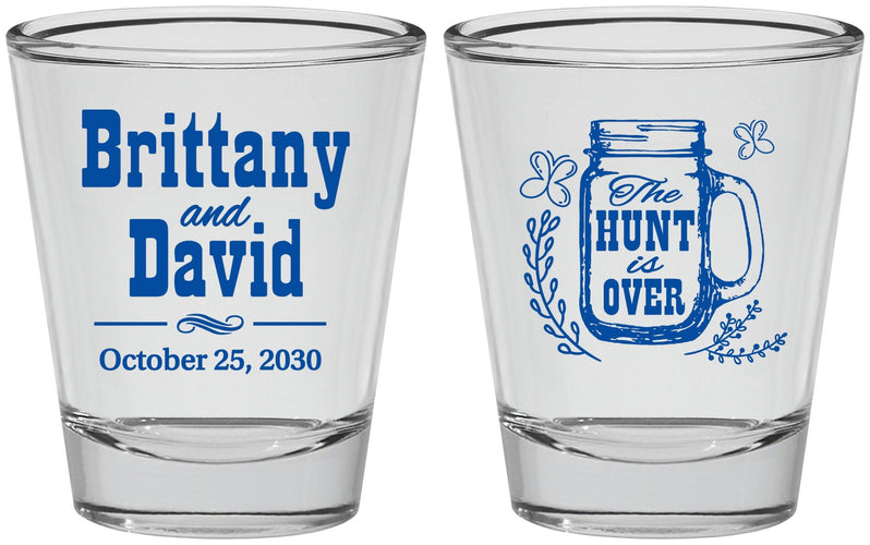 Personalized Wedding Shot Glasses - The Hunt Is Over Mason Jar | 223