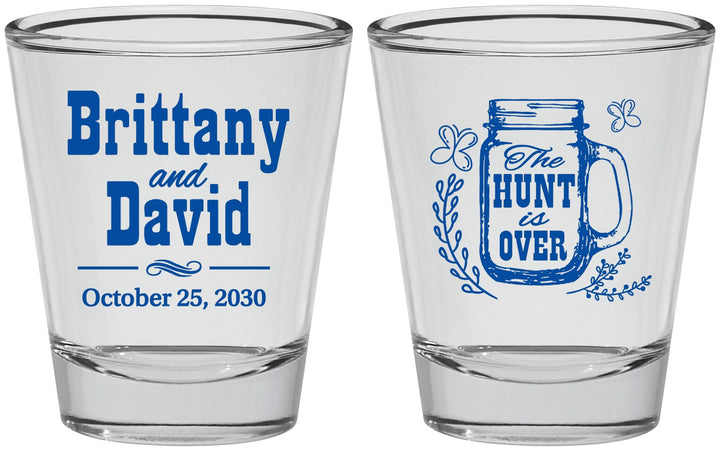 Personalized Wedding Shot Glasses - The Hunt Is Over Mason Jar | 223
