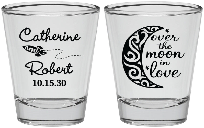 Personalized Wedding Shot Glasses - Over The Moon In Love | 224