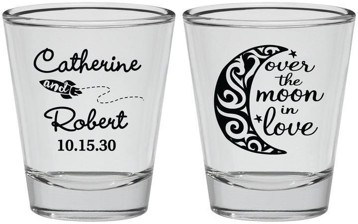 Personalized Wedding Shot Glasses - Over The Moon In Love | 224
