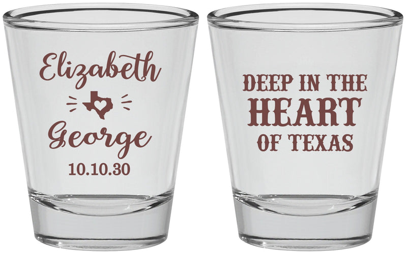Personalized Wedding Shot Glasses - Deep In The Heart Of Texas | 237