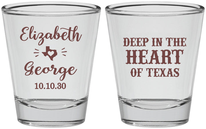 Personalized Wedding Shot Glasses - Deep In The Heart Of Texas | 237