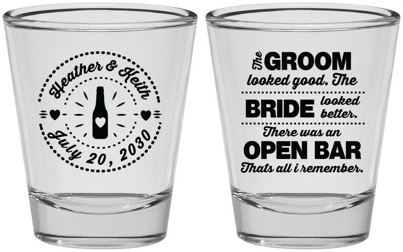 Personalized Wedding Shot Glasses - Groom Bride Open Bar | 253