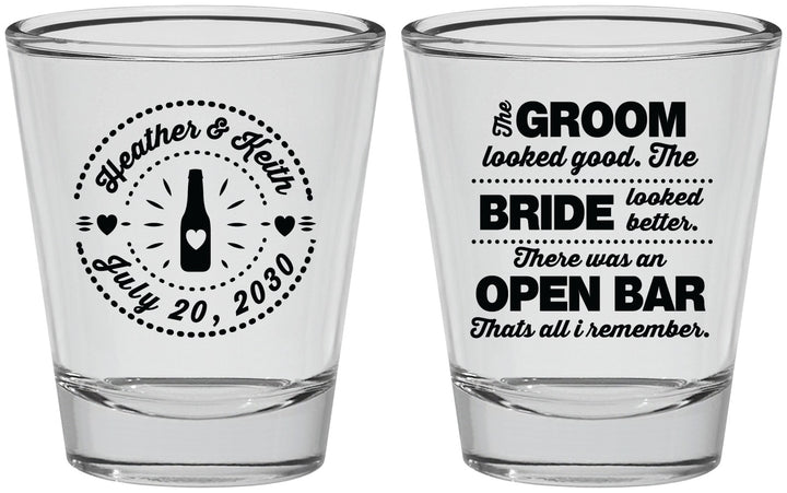 Personalized Wedding Shot Glasses - Groom Bride Open Bar | 253