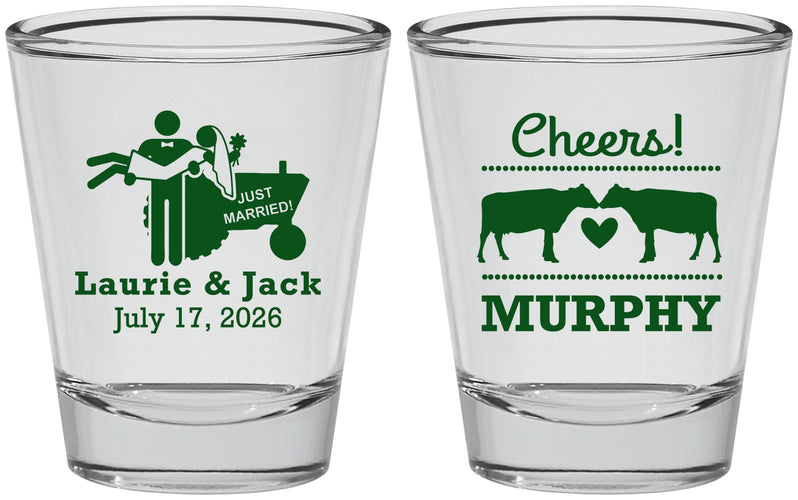 Personalized Wedding Shot Glasses - Tractor Cows | 257