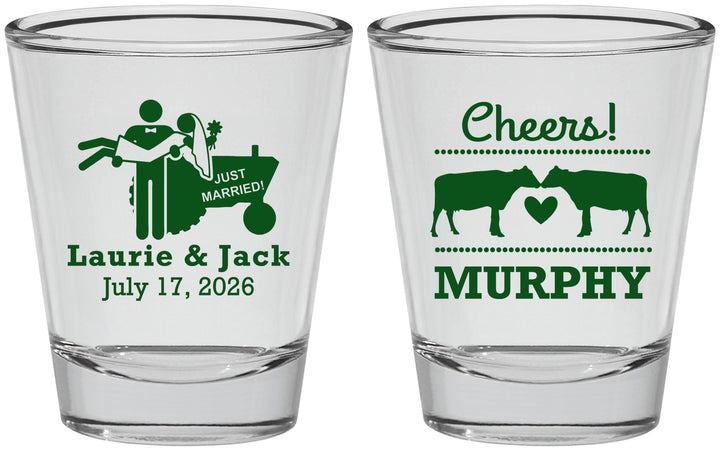 Personalized Wedding Shot Glasses - Tractor Cows | 257