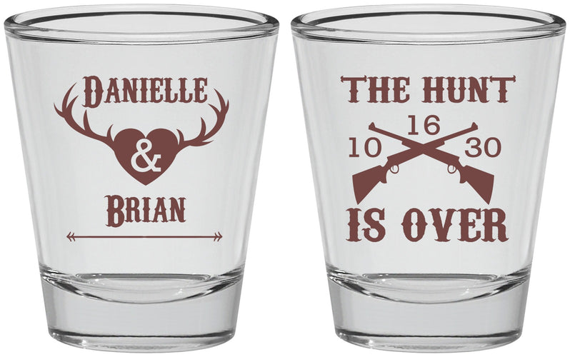 Personalized Wedding Shot Glasses - The Hunt Is Ove | 258