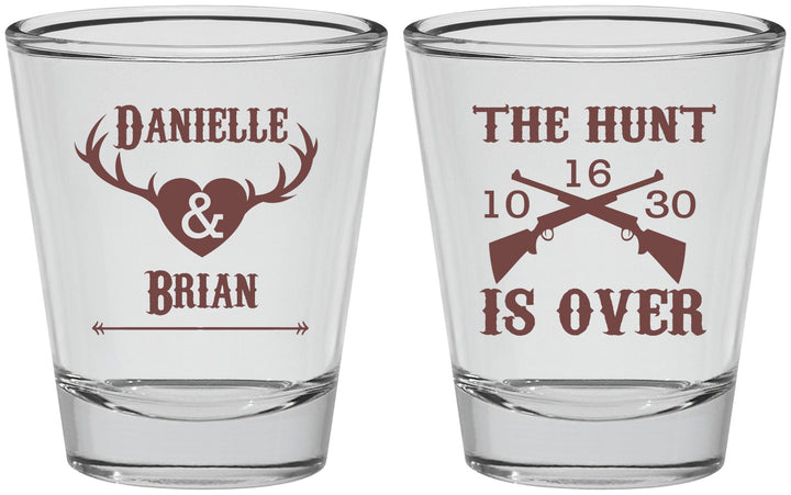 Personalized Wedding Shot Glasses - The Hunt Is Ove | 258