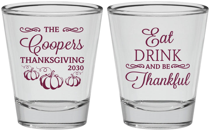 Personalized Thanksgiving Shot Glasses - Eat Drink Thankful | 260009