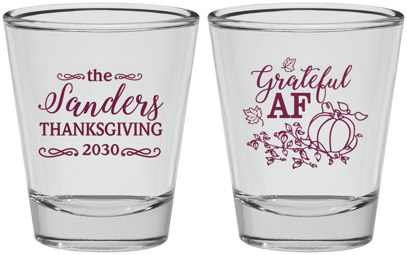 Personalized Thanksgiving Shot Glasses - Grateful Af | 260017