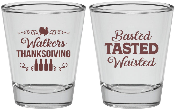 Personalized Thanksgiving Shot Glasses - Basted Tasted Waisted | 260027