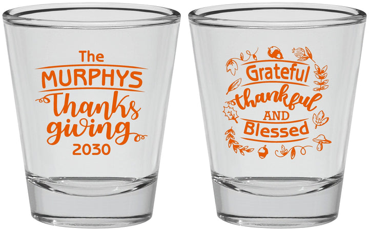 Personalized Thanksgiving Shot Glasses - Grateful Blessed | 260028