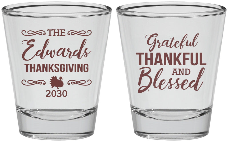 Personalized Thanksgiving Shot Glasses - Grateful Blessed | 260030