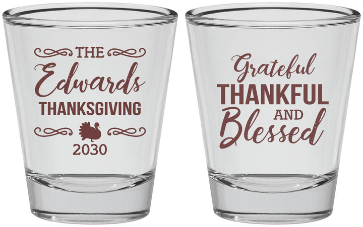 Personalized Thanksgiving Shot Glasses - Grateful Blessed | 260030