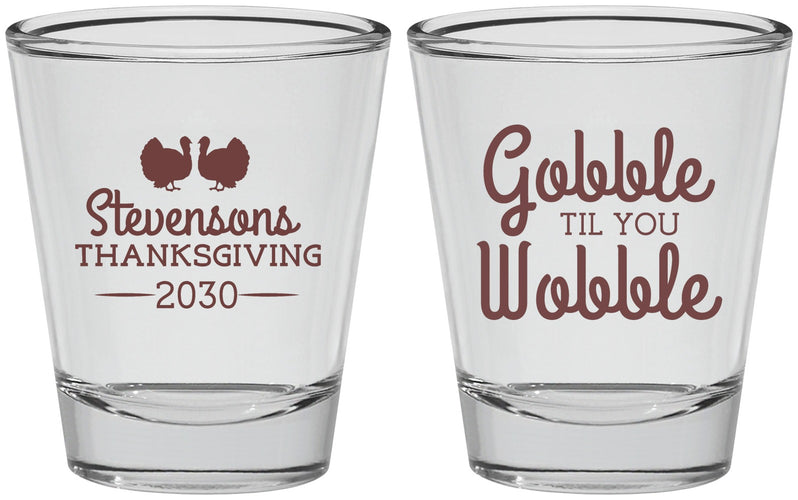 Personalized Thanksgiving Shot Glasses - Gobble Til You Wobble | 260034