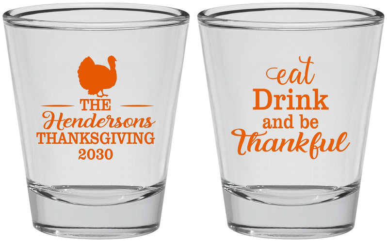 Personalized Thanksgiving Shot Glasses - Eat Drink Thankful | 260036